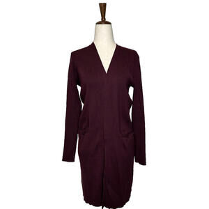 Lauren Ralph Lauren Black Label Open Front Ribbed Long Cardigan Size SP Burgundy